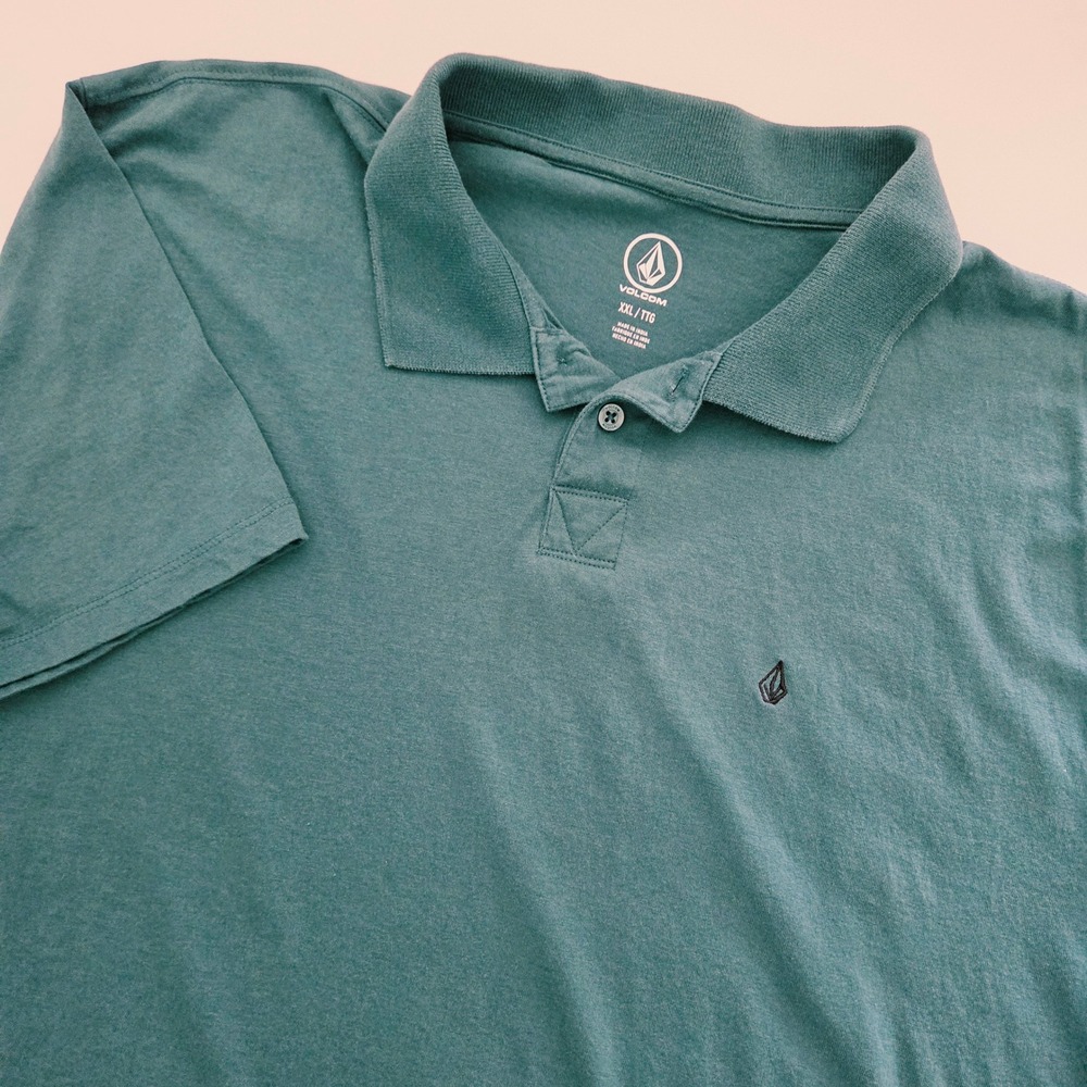 Volcom Polo Shirt Teal Green Short Sleeve Embroidered Logo Mens XXL